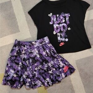 Nike Black and Purple Floral T-Shirt and Shorts Set